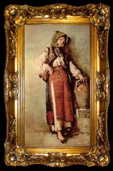 framed  Nicolae Grigorescu Bauerin mit Krug, ta009-2